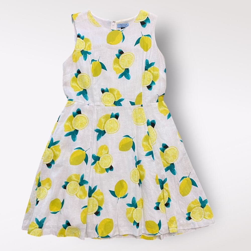 Cynthia Cynthia Rowley Lemon Print Linen Fit and Flare Short Mini Dress Size‎ 12